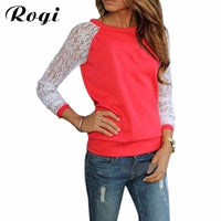 Rogi Sudaderas Mujer Women Long Sleeve Lace Crochet Hoodies Casual Patchwork Jumper Sweatshirts Pullovers Tracksuit Tops Blusas