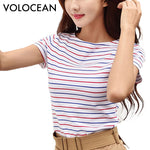 Volocean 2017 Summer Casual T-shirts For Women Classic Striped Cotton T Shirt Woman Plus Size Female T-shirt Top Tee