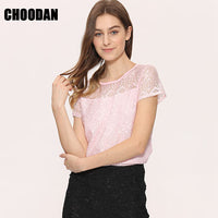 White Blouse Lace Chiffon Short Sleeve Summer Women Tops 2017 New Fashion Korean Hollow Out Ladies Shirt Office Female Clothing