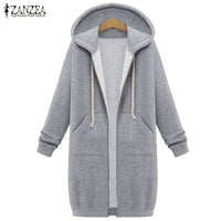 Oversized 2017 Autumn ZANZEA Women Casual Long Hoodies Sweatshirt Coat Pockets Zip Up Outerwear Hooded Jacket Plus Size Tops