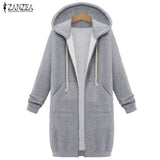 Oversized 2017 Autumn ZANZEA Women Casual Long Hoodies Sweatshirt Coat Pockets Zip Up Outerwear Hooded Jacket Plus Size Tops