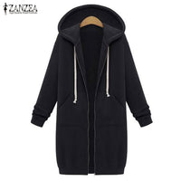 Oversized 2017 Autumn ZANZEA Women Casual Long Hoodies Sweatshirt Coat Pockets Zip Up Outerwear Hooded Jacket Plus Size Tops