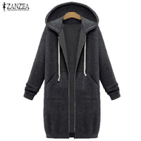 Oversized 2017 Autumn ZANZEA Women Casual Long Hoodies Sweatshirt Coat Pockets Zip Up Outerwear Hooded Jacket Plus Size Tops