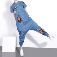 2016 Summer Paragraph Street Denim Jumpsuit Female Feet Wide Harem Pants Women Hipster Jumpsuit