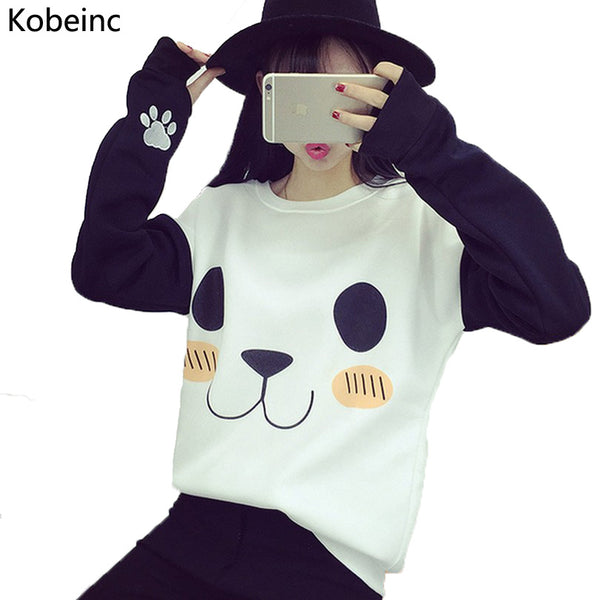 New College Wind Women Hoodies Fashion Cartoon Panda Sweatshirts Casual Printed Mixed Color Harajuku Tracksuits Female Sudaderas