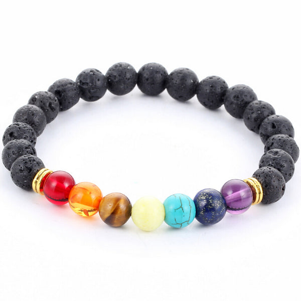 Muti-color Mens Bracelets Black Lava 7 Chakra Healing Balance Beads Bracelet For Women Reiki Prayer Yoga Bracelet Stones