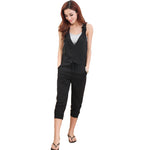 Summer style deep v neck cross backless women jumpsuit plus size ladies sleeveless black overalls and jumpsuits 2017
