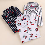 Dioufond Women Cherry Blouses Long Sleeve Shirt Turn Down Collar Floral Blouse Camisas Femininas Women And Blouses Fashion